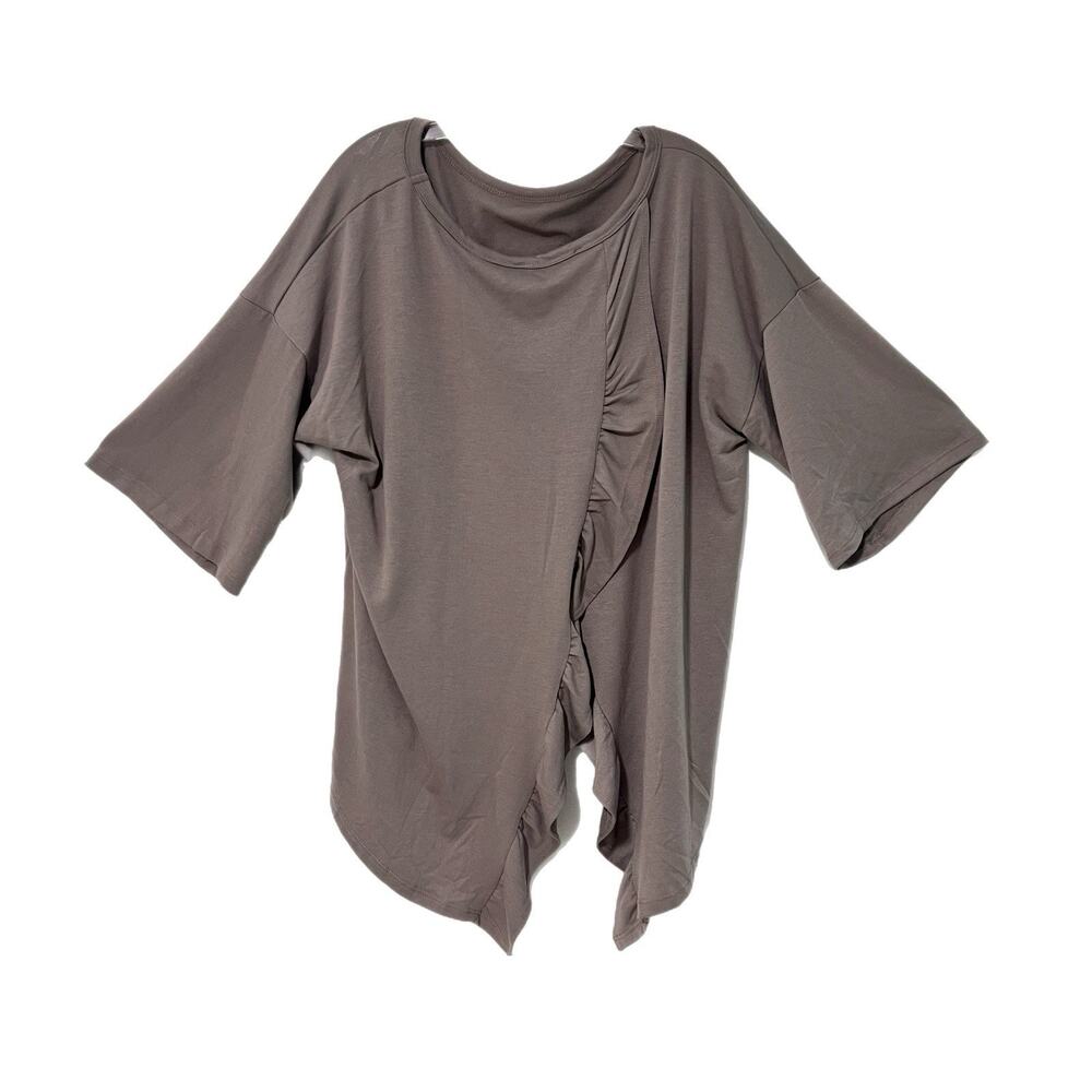 Three Bird Nest Tunic Top Women Large Taupe Oversized Tulip Back Lagenlook NEW